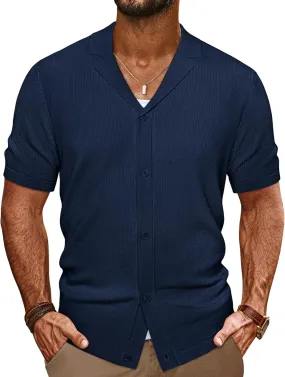 PJ PAUL JONES Mens Summer Knit Shirts Casual Short Sleeve Shirts Fashion Button Down Shirts