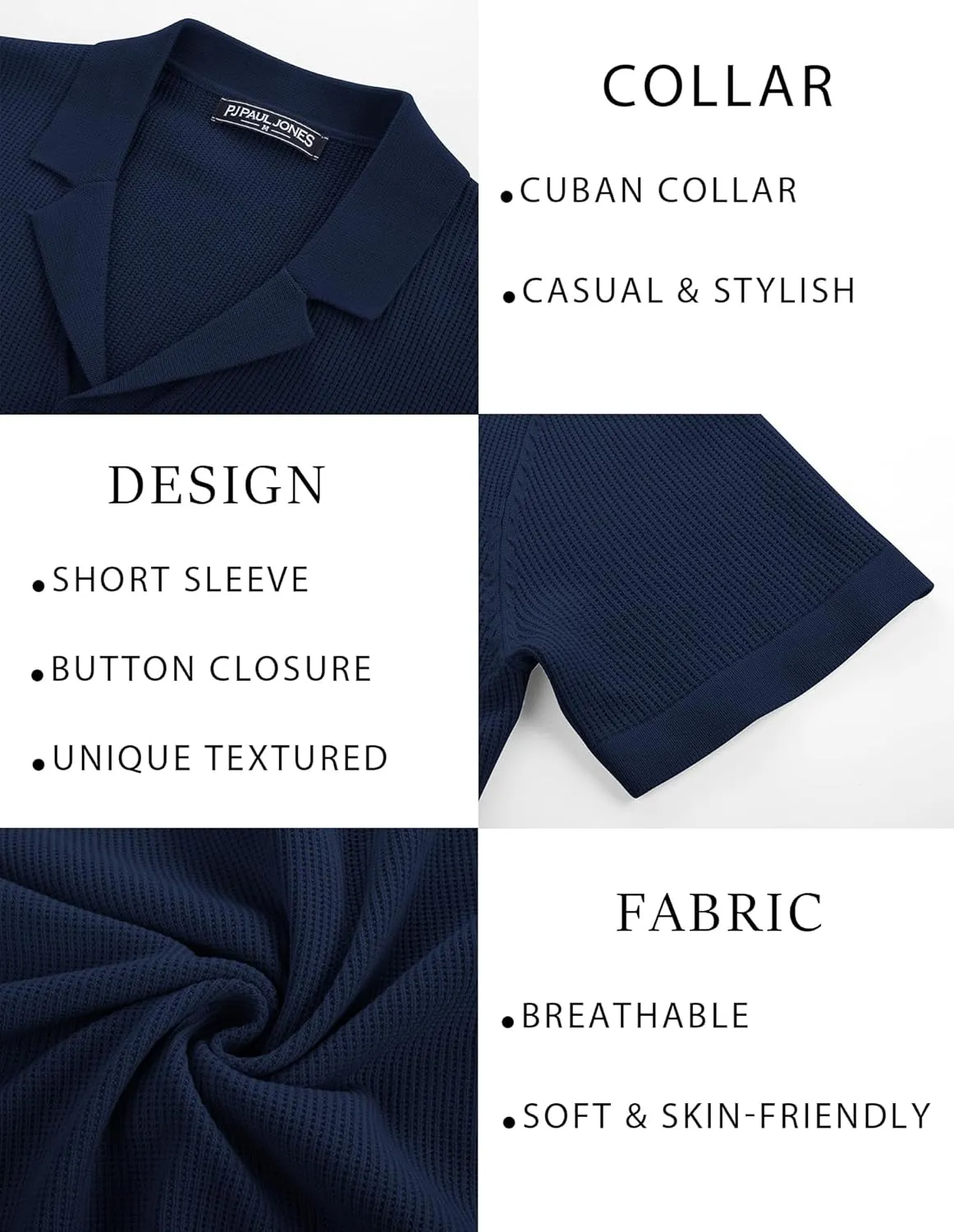 PJ PAUL JONES Mens Summer Knit Shirts Casual Short Sleeve Shirts Fashion Button Down Shirts