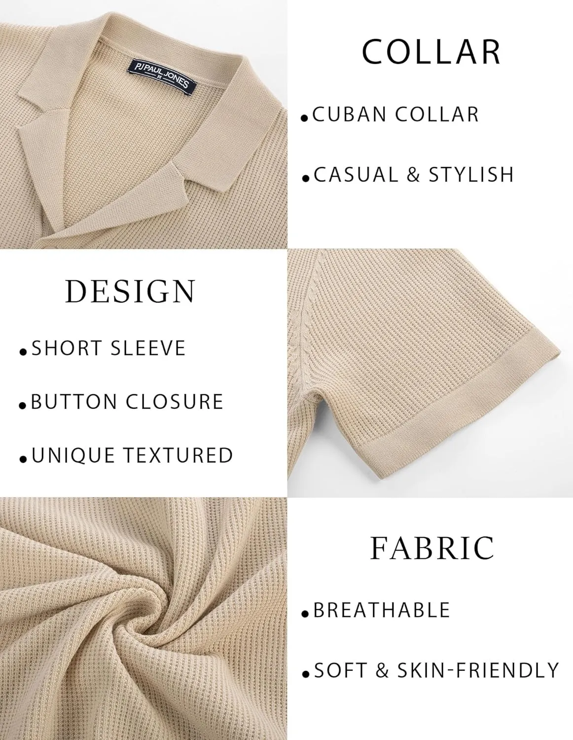 PJ PAUL JONES Mens Summer Knit Shirts Casual Short Sleeve Shirts Fashion Button Down Shirts