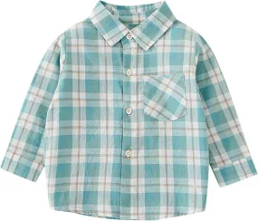 Plaid Buttons Long Sleeve Shirts for Toddler Boys Kids Lapel Neck Soft Comfy Tees Tops with Pocket Casual Basic Plain
