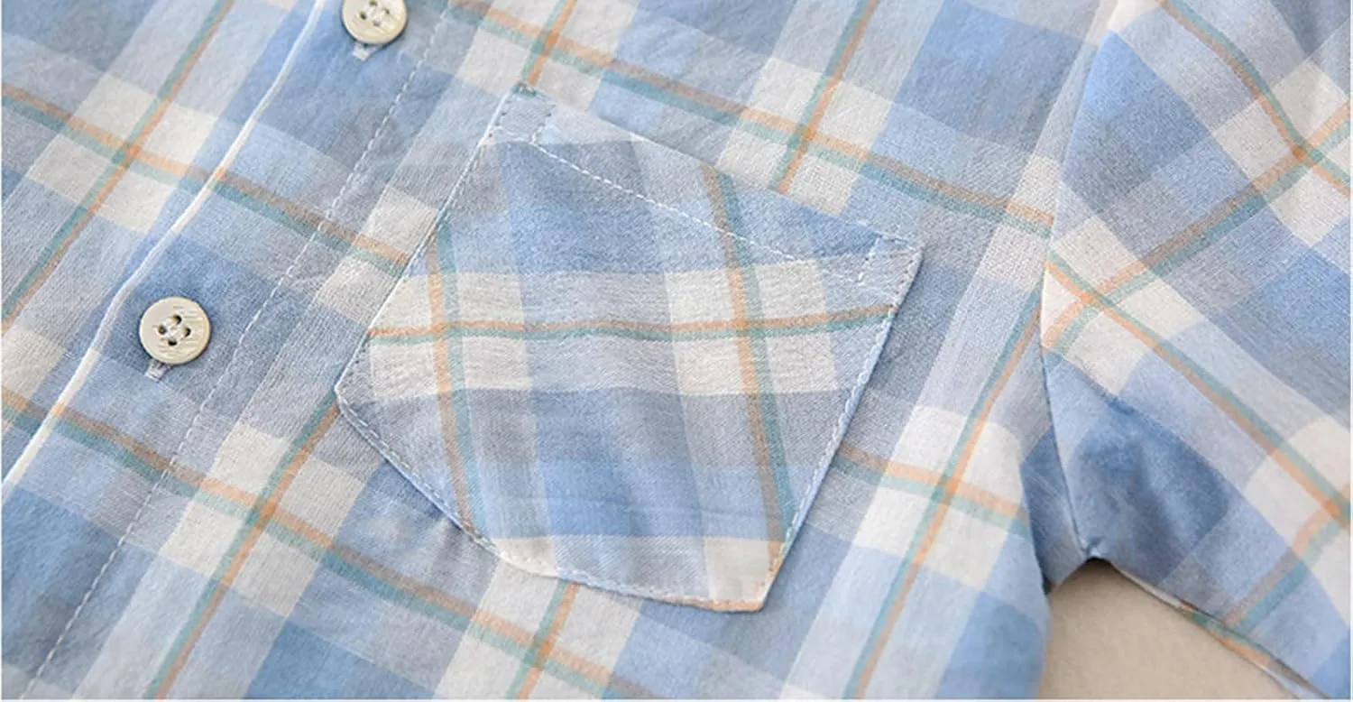 Plaid Buttons Long Sleeve Shirts for Toddler Boys Kids Lapel Neck Soft Comfy Tees Tops with Pocket Casual Basic Plain