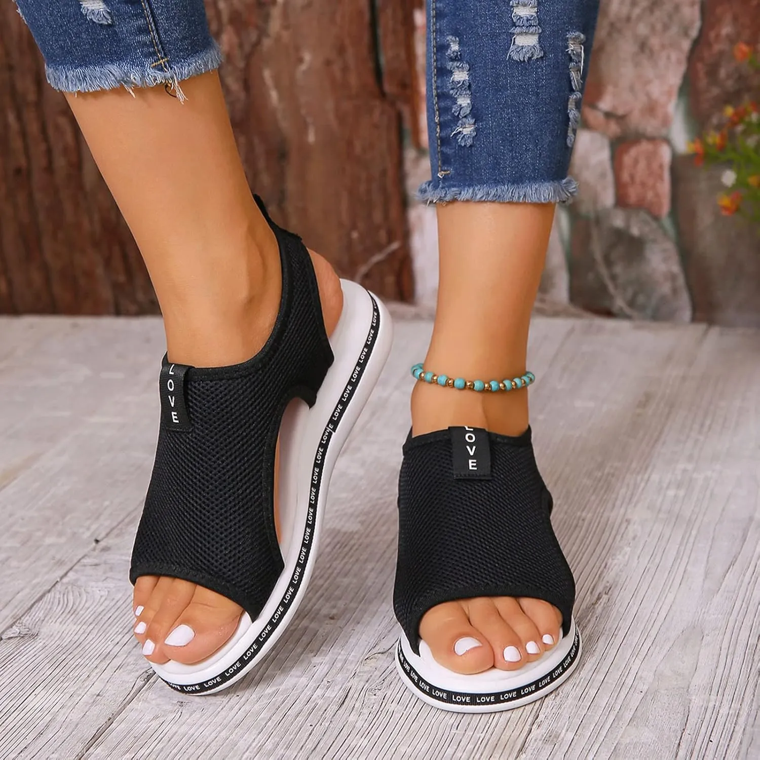 Platform Sandals Women Womens Flat Sandals Womens Casual Slip on Summer Wedge Silver Ankle Strap Low Wedge Dressy Orthopedic