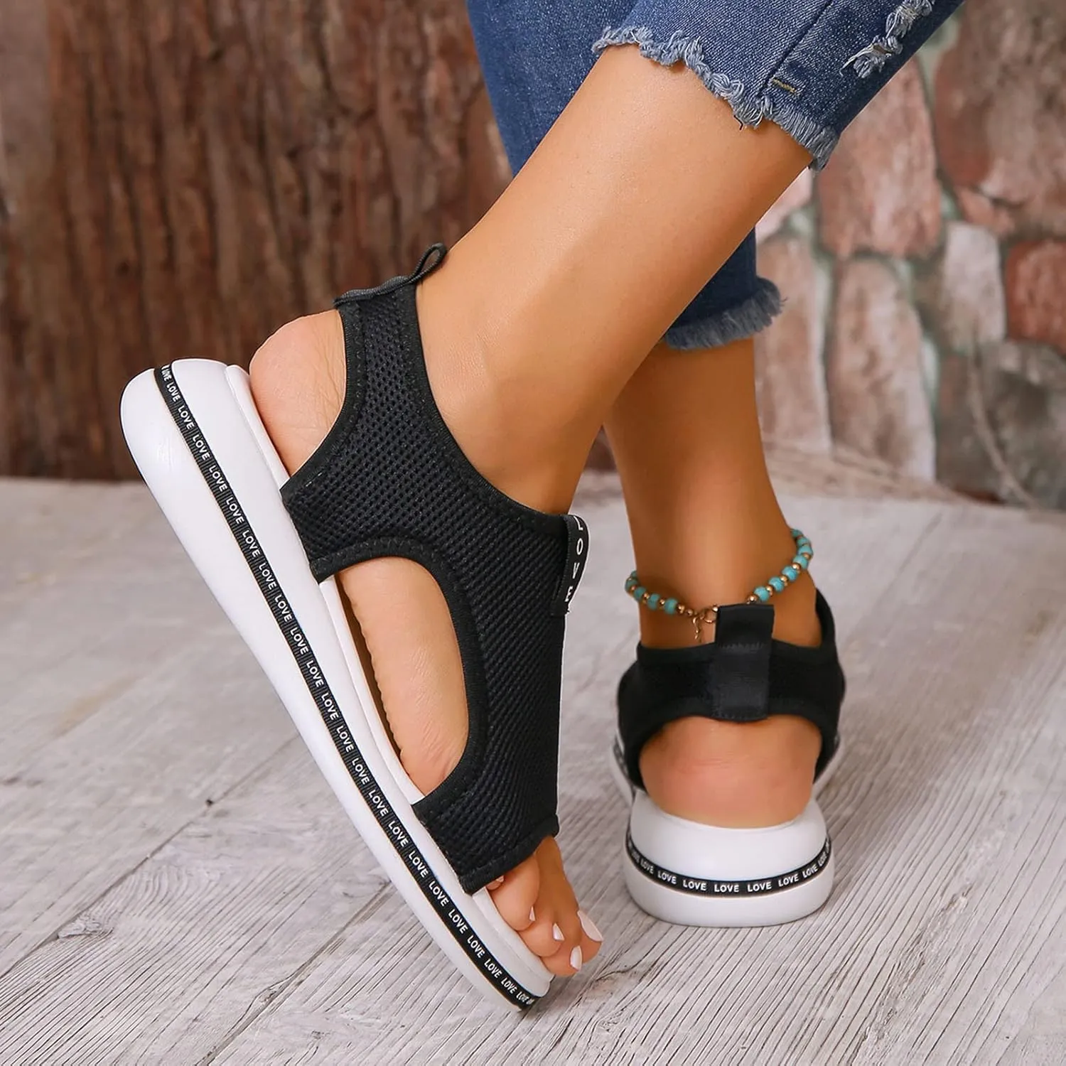 Platform Sandals Women Womens Flat Sandals Womens Casual Slip on Summer Wedge Silver Ankle Strap Low Wedge Dressy Orthopedic