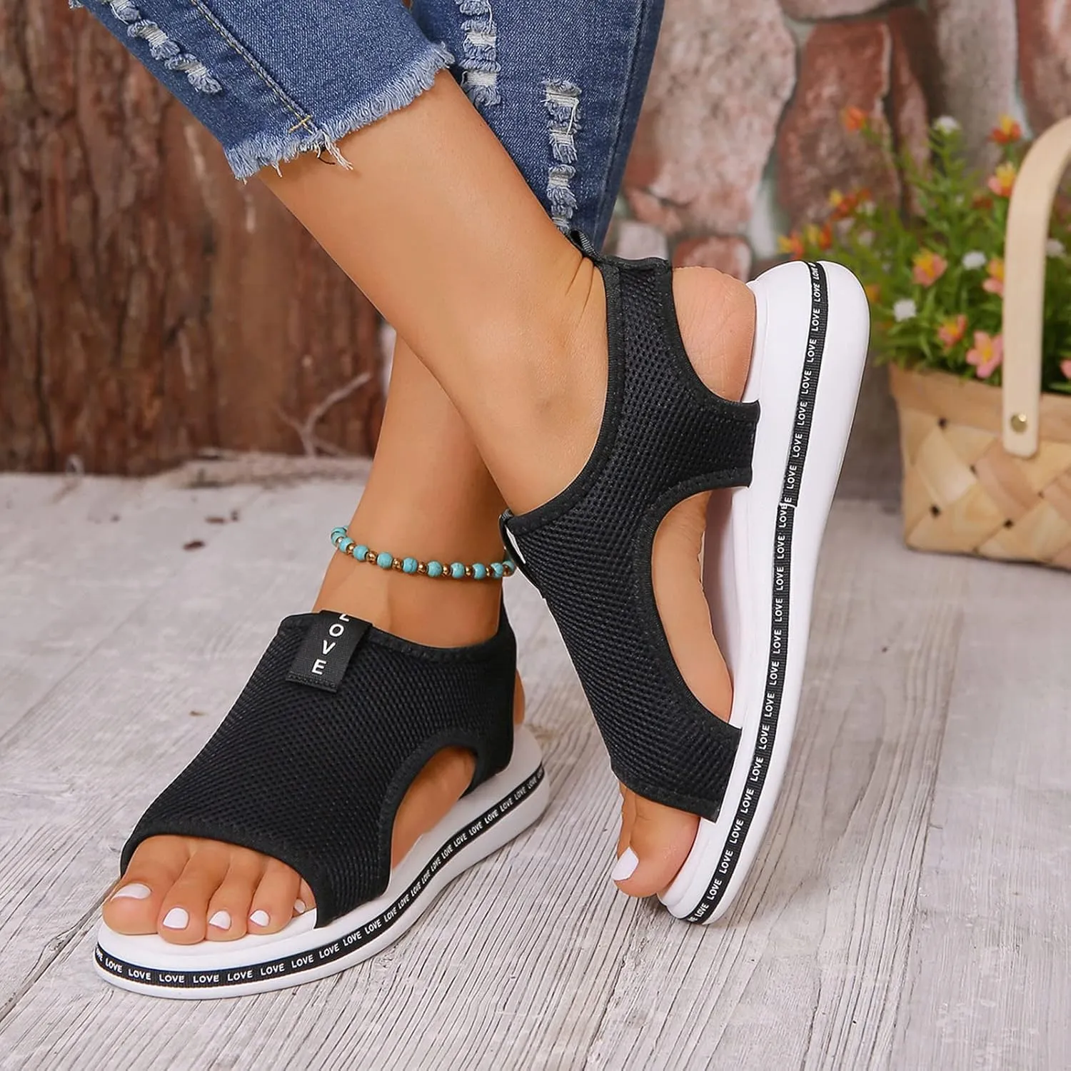 Platform Sandals Women Womens Flat Sandals Womens Casual Slip on Summer Wedge Silver Ankle Strap Low Wedge Dressy Orthopedic