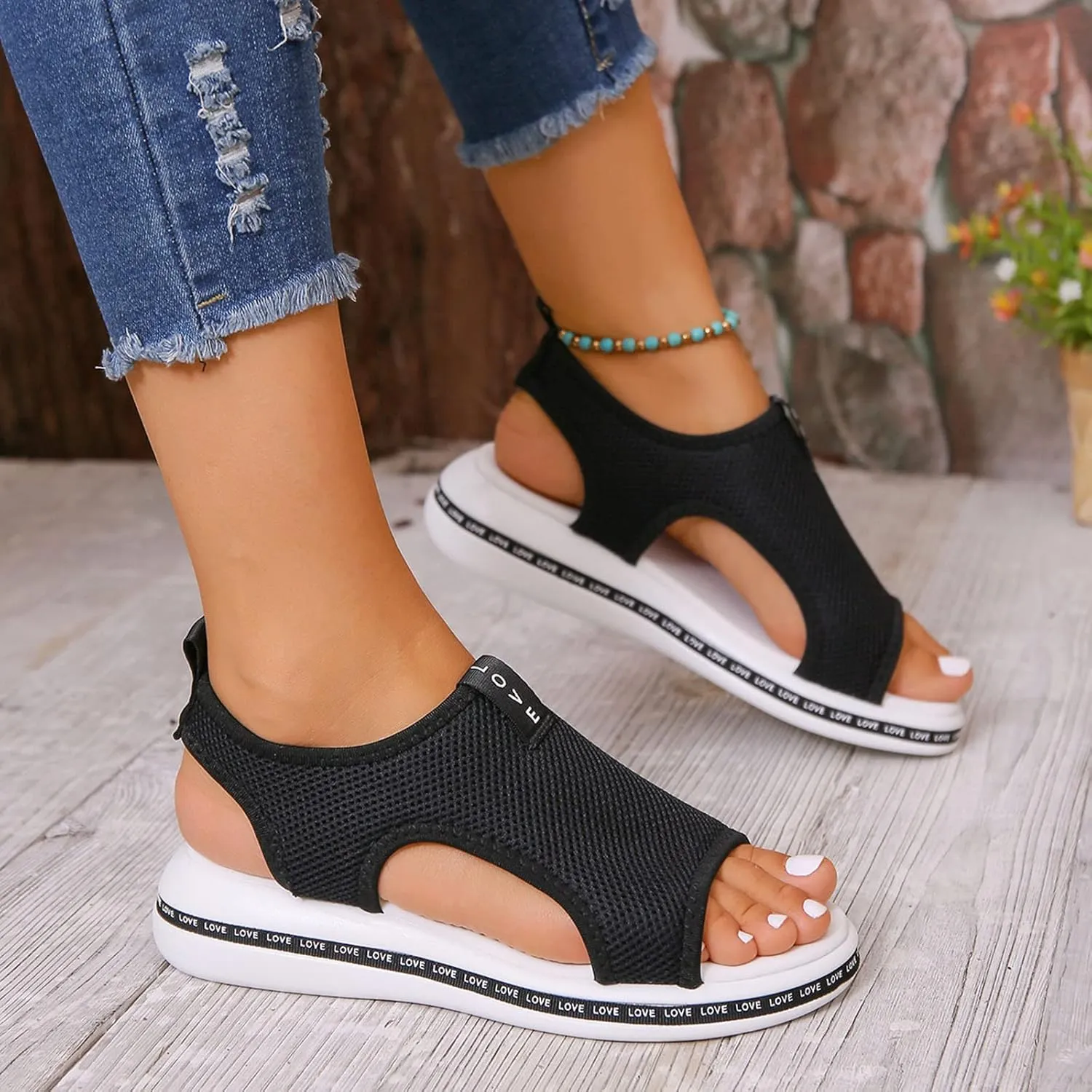 Platform Sandals Women Womens Flat Sandals Womens Casual Slip on Summer Wedge Silver Ankle Strap Low Wedge Dressy Orthopedic