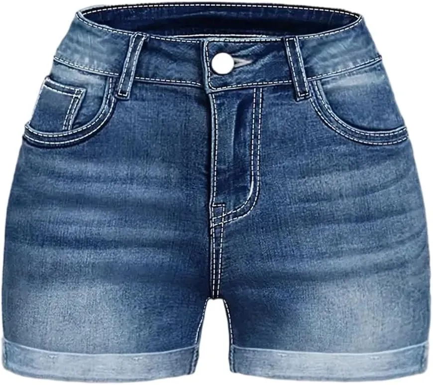 Plus Size Jean Shorts Womens High Rise Waisted Blue Jean Womens Stretchy Summer Shorts Cute Jeans Youth