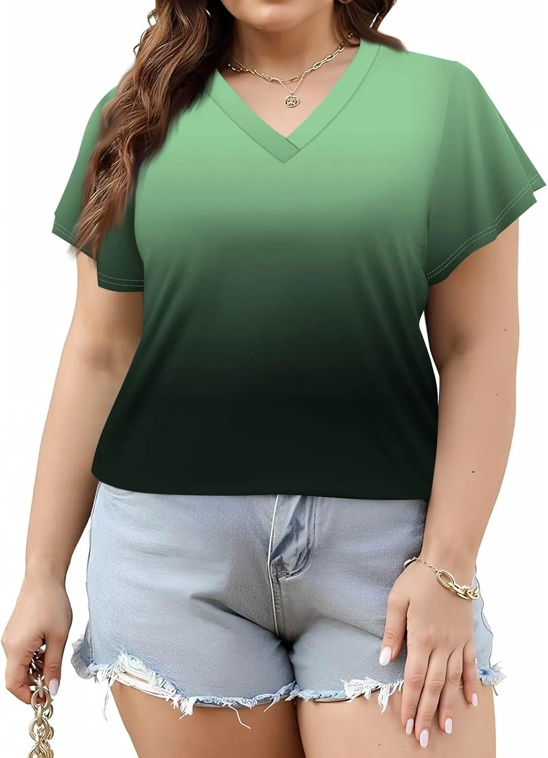 Plus Size Womens Shirts Casual Loose V Neck Short Sleeve Summer Tops Print Tee Boho Vacation Trendy Blouses 2025
