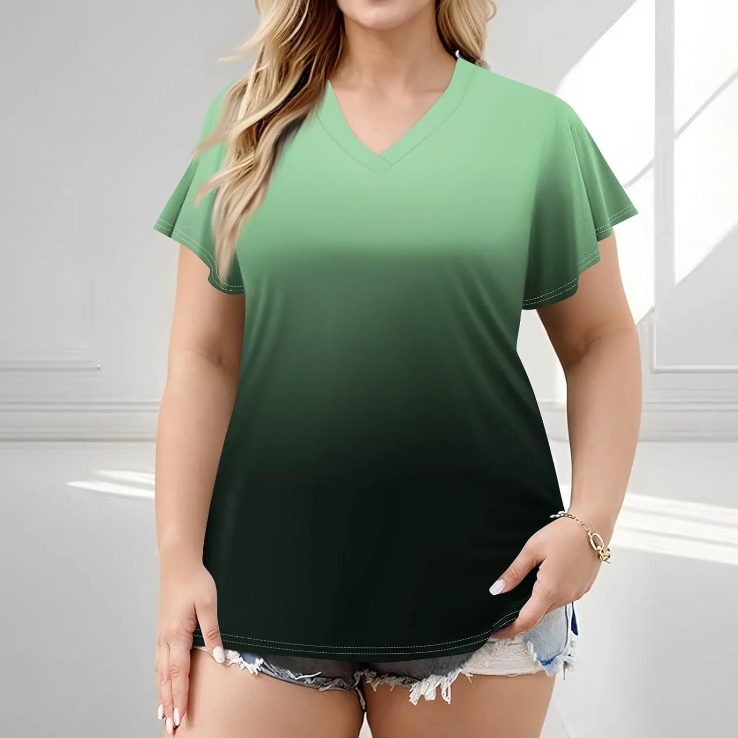 Plus Size Womens Shirts Casual Loose V Neck Short Sleeve Summer Tops Print Tee Boho Vacation Trendy Blouses 2025