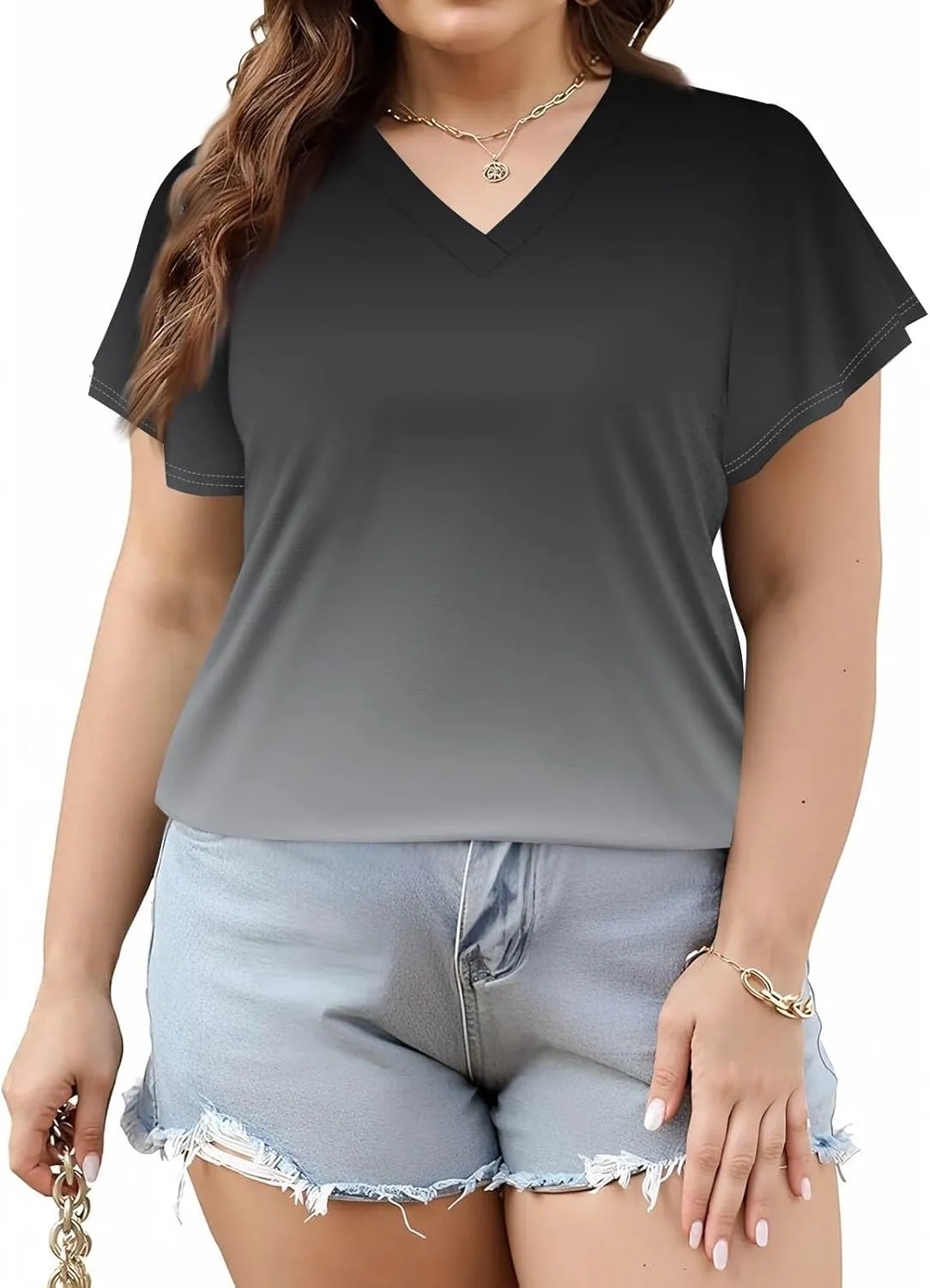Plus Size Womens Shirts Casual Loose V Neck Short Sleeve Summer Tops Print Tee Boho Vacation Trendy Blouses 2025