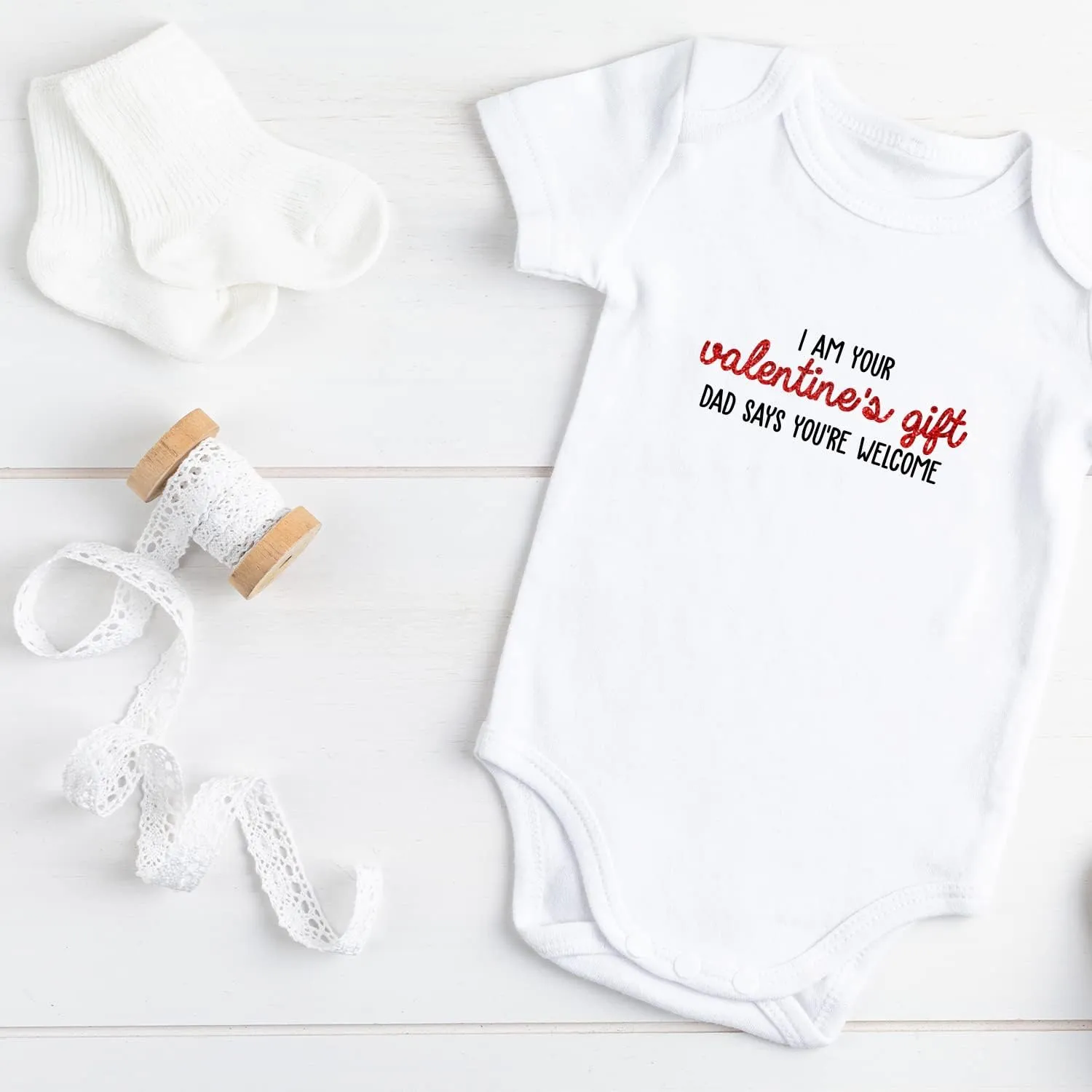 Printique Organic GOTS Certified Baby Onesie Unisex Bodysuit 0-18 months - Funny Valentine's Day