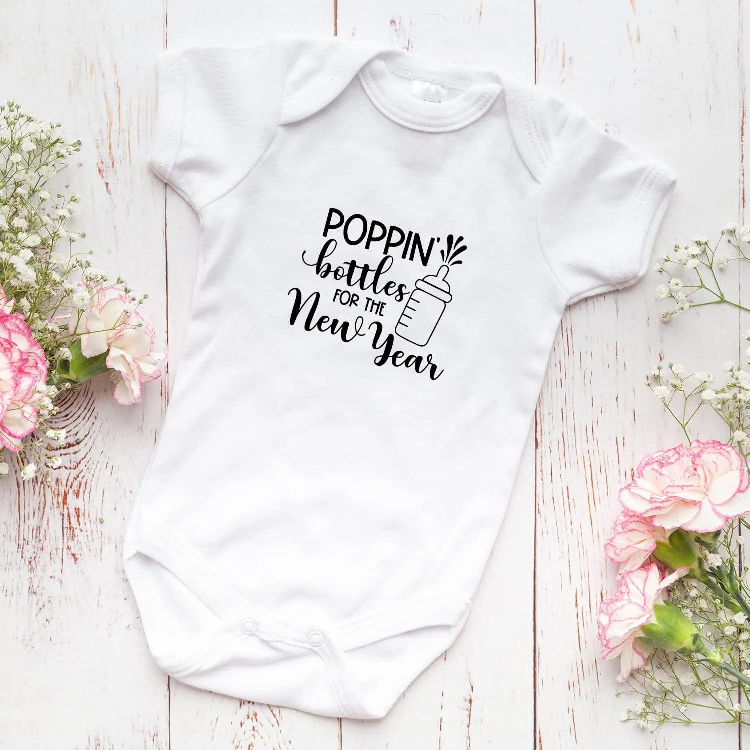 Printique Organic GOTS Certified Baby Onesie Unisex Bodysuit 0-18 months - New Year's Eve