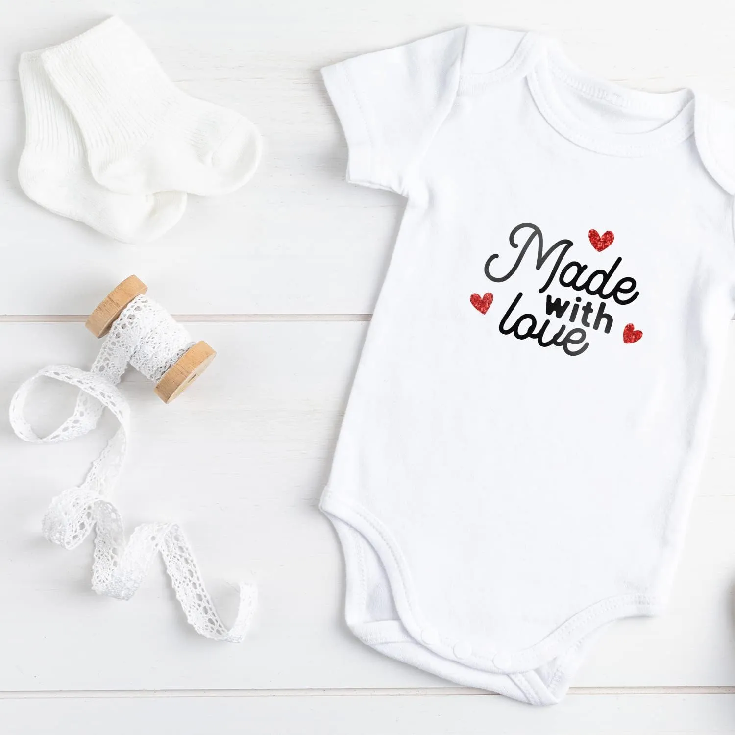 Printique Organic GOTS Certified Baby Onesie Unisex Bodysuit 0-18 months - Valentine's Day