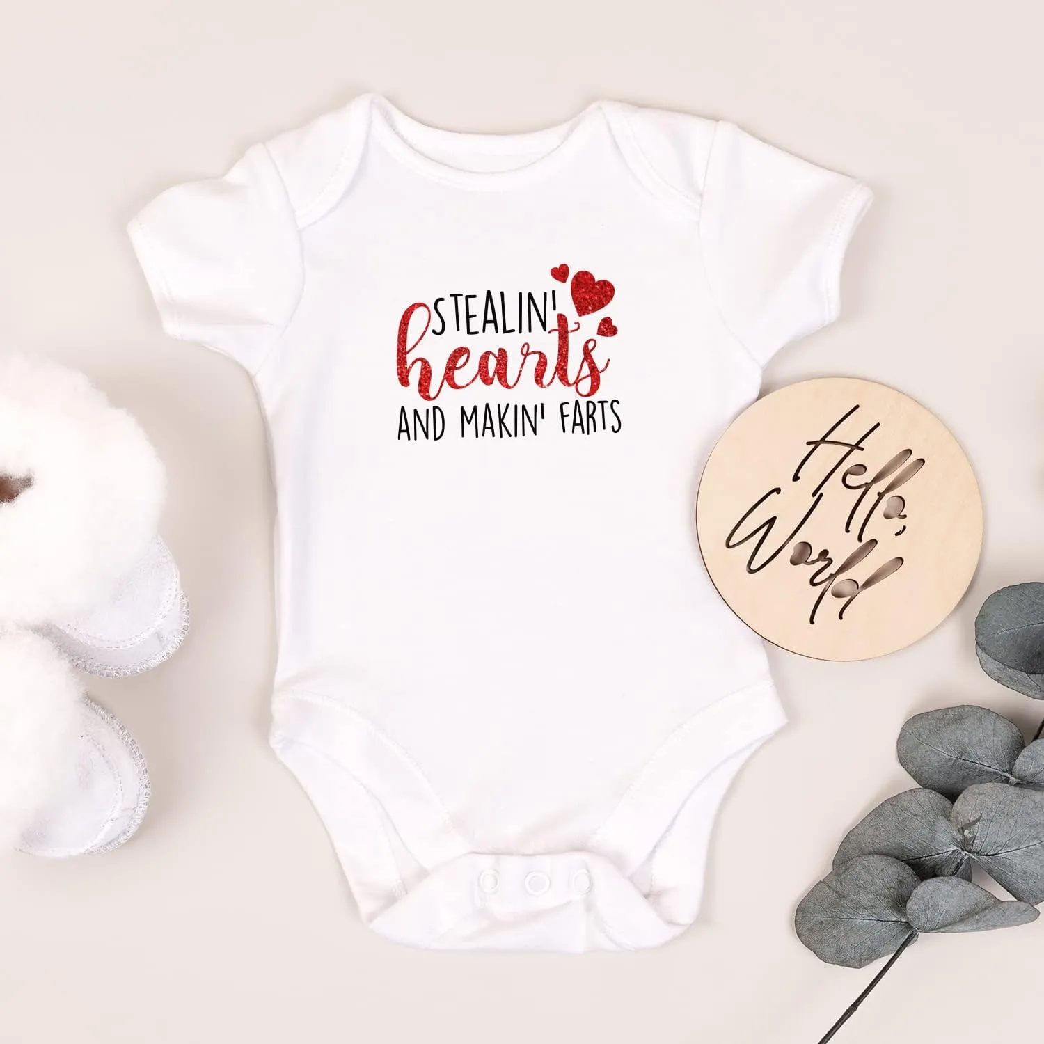 Printique Organic GOTS Certified Baby Onesie Unisex Bodysuit 0-18 months - Valentine's Day