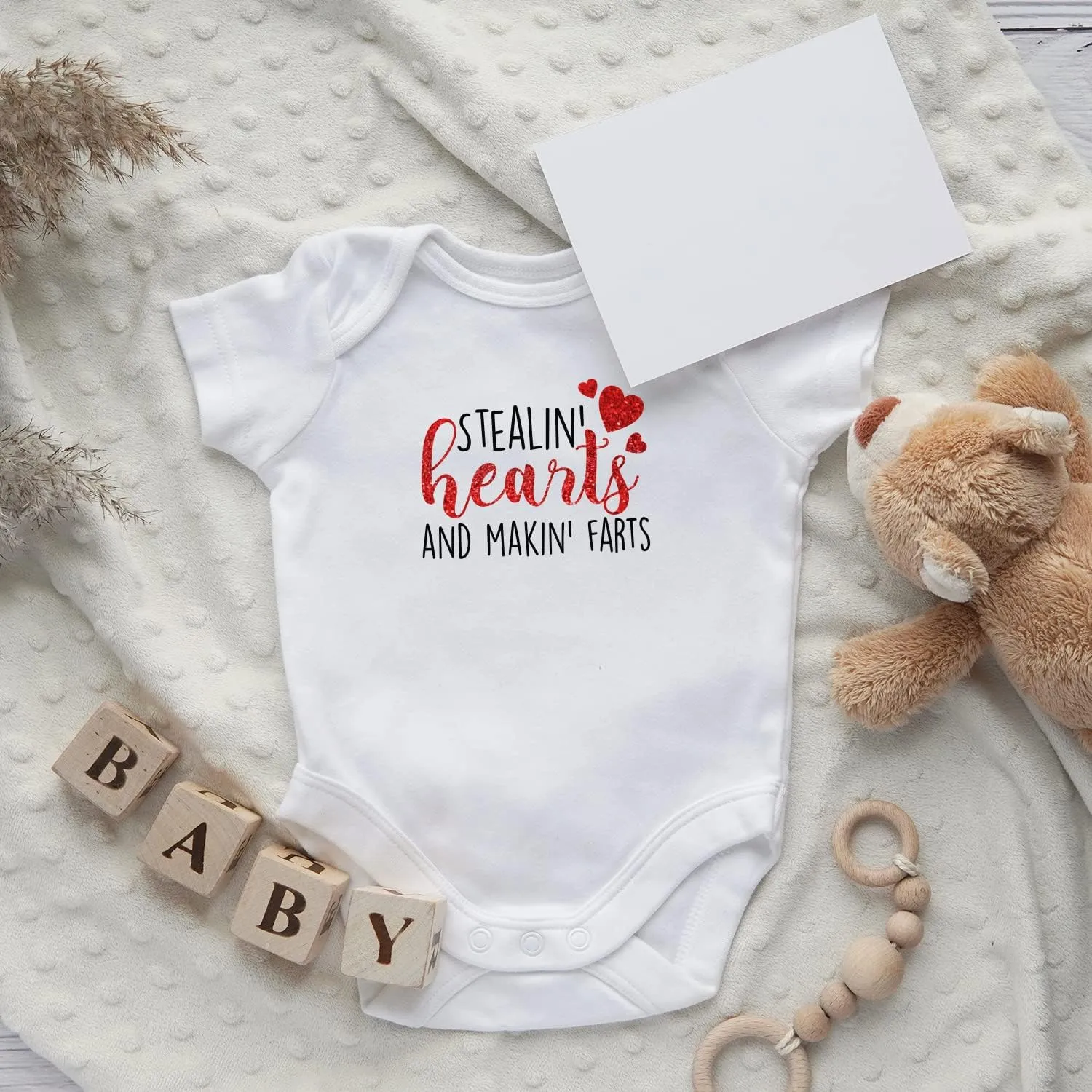 Printique Organic GOTS Certified Baby Onesie Unisex Bodysuit 0-18 months - Valentine's Day