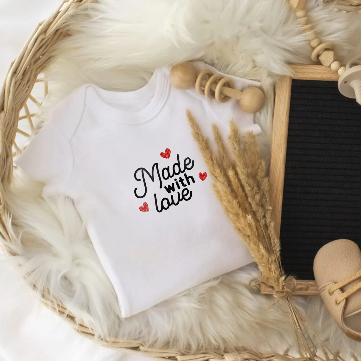 Printique Organic GOTS Certified Baby Onesie Unisex Bodysuit 0-18 months - Valentine's Day