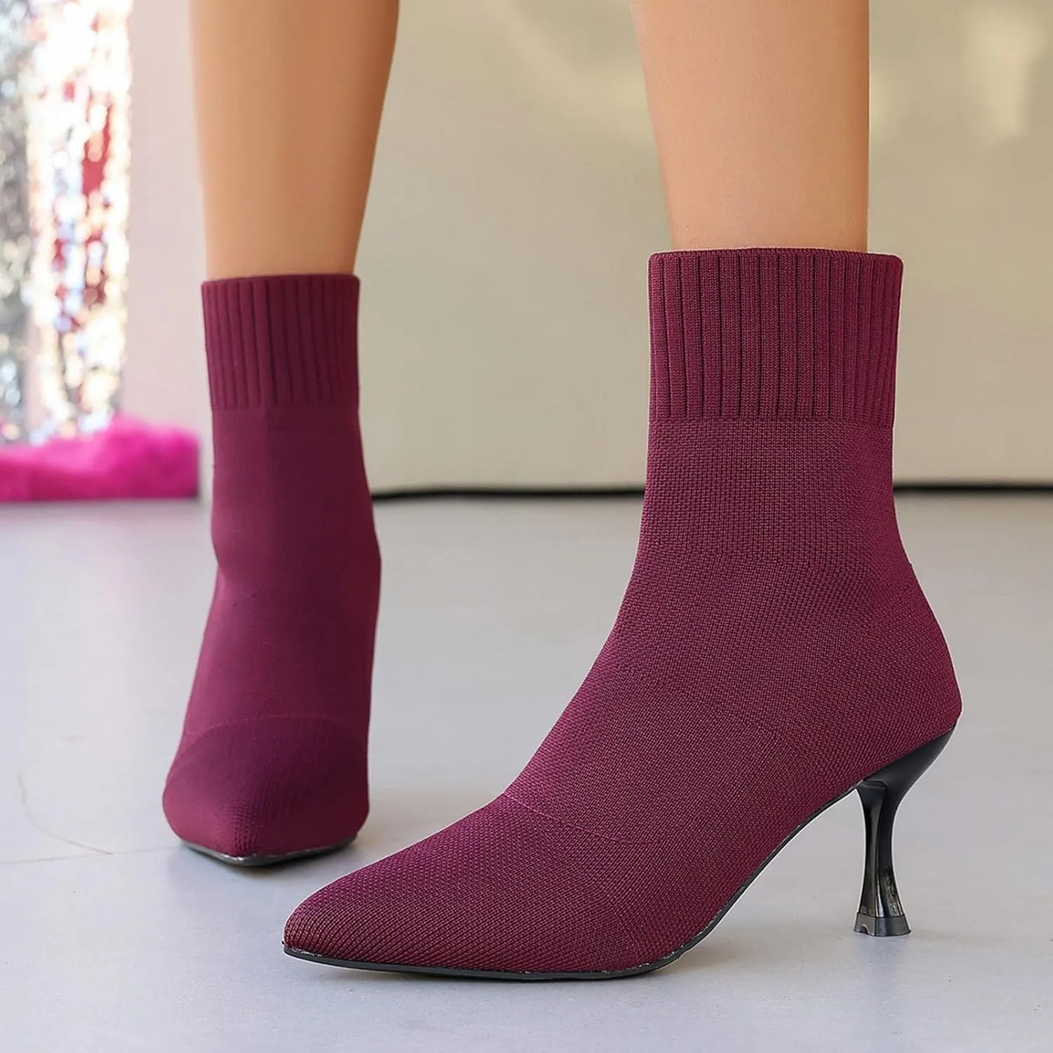 Pumps Shoes Dressy Fashion Comfortable Women's Fashion Stiletto Sock Covers Knitted Breathable Pointed Toe Casual