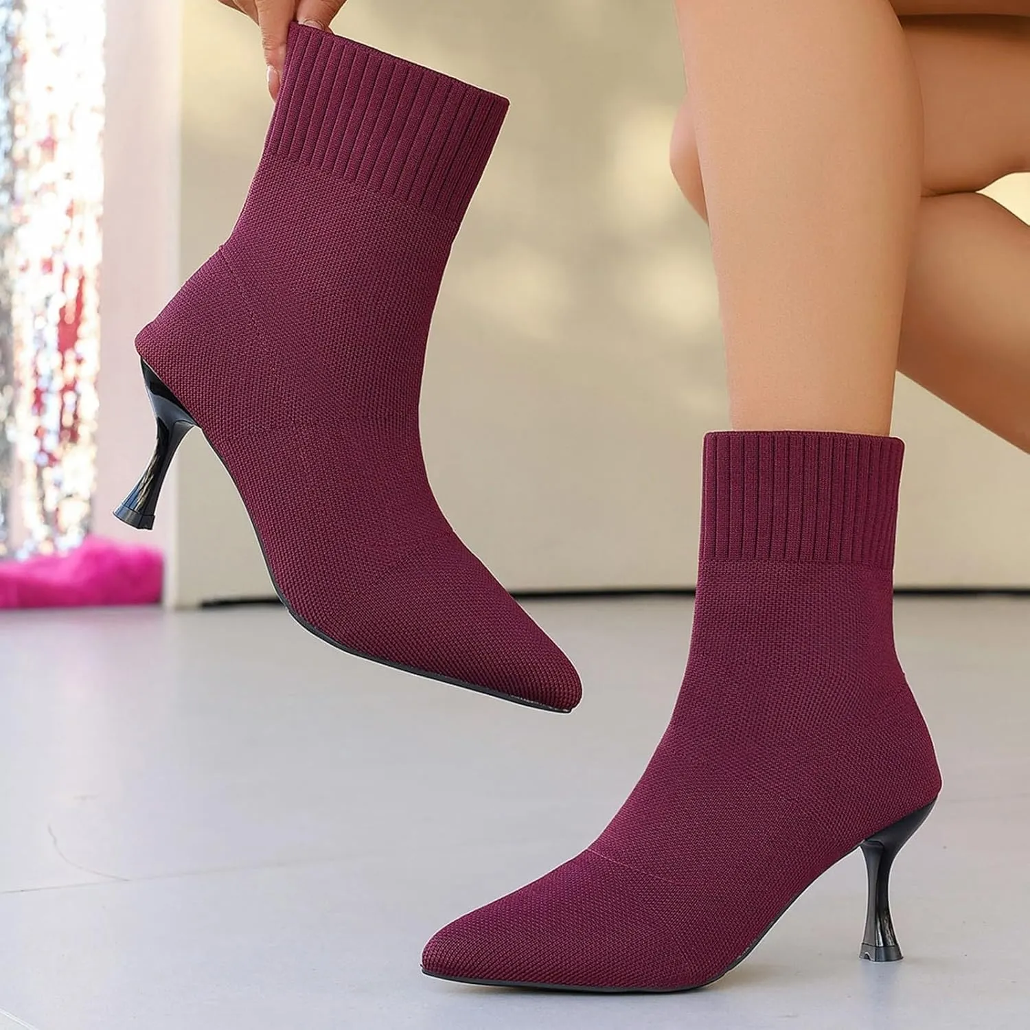 Pumps Shoes Dressy Fashion Comfortable Women's Fashion Stiletto Sock Covers Knitted Breathable Pointed Toe Casual