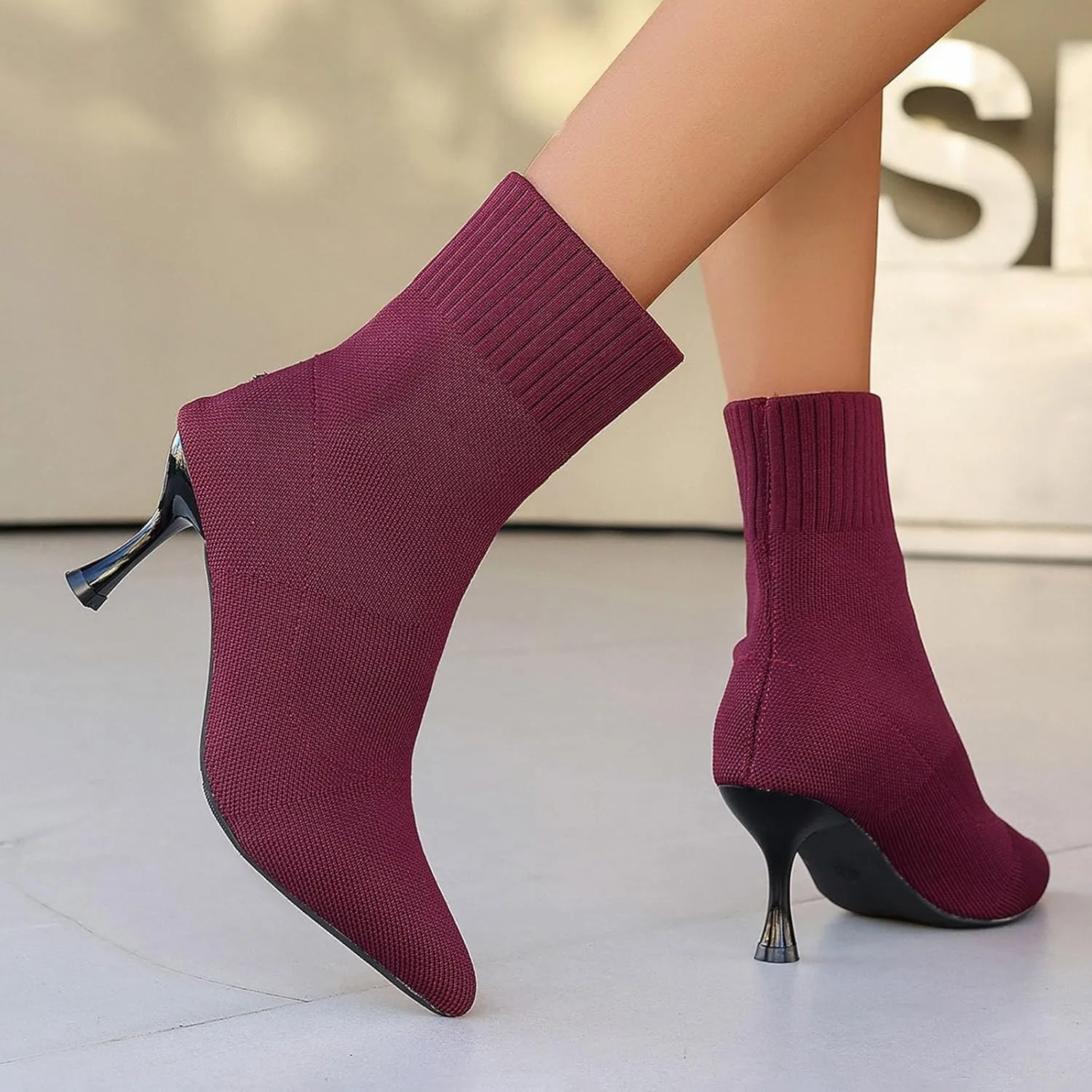 Pumps Shoes Dressy Fashion Comfortable Women's Fashion Stiletto Sock Covers Knitted Breathable Pointed Toe Casual