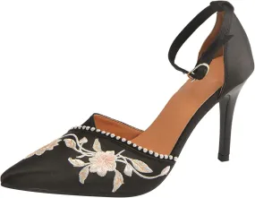 Pumps Shoes Thin Shoes Flowers Casual Toe Embroidery Sandals Women Strap Single Heels Pointed Women's High Heels