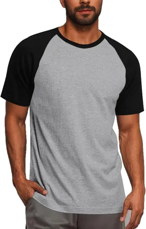 Raglan Shirt Men Short Sleeve Stylish Casual Crewneck T-Shirts Summer Fashion Workout Athletic Fitness Tee Shirts