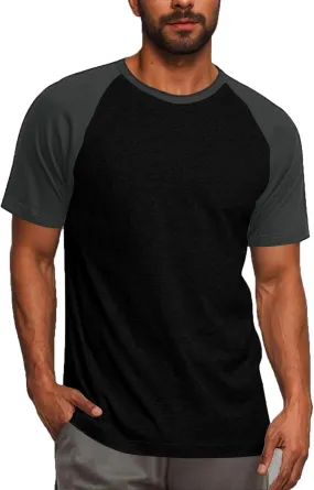 Raglan Shirt Men Short Sleeve Stylish Casual Crewneck T-Shirts Summer Fashion Workout Athletic Fitness Tee Shirts