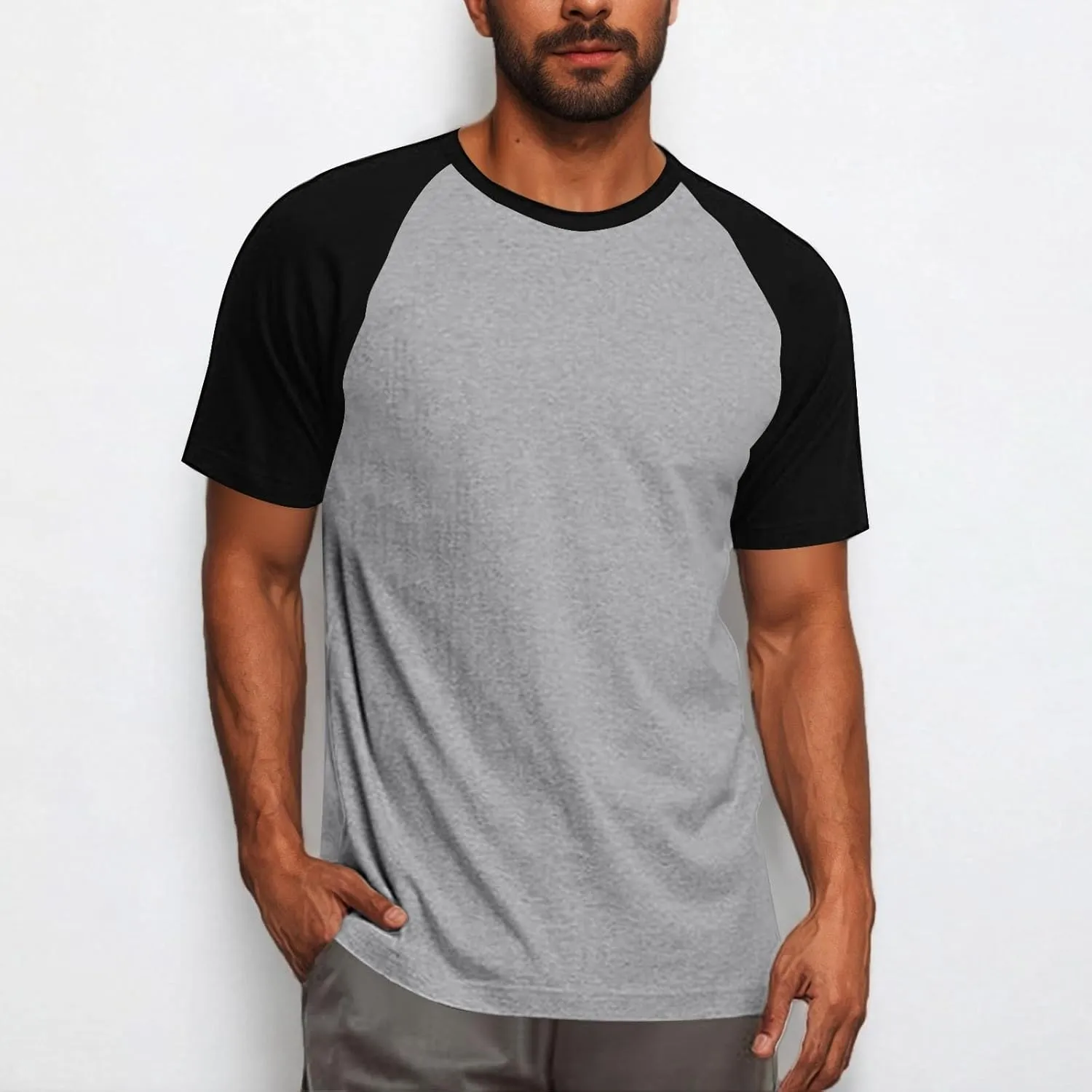 Raglan Shirt Men Short Sleeve Stylish Casual Crewneck T-Shirts Summer Fashion Workout Athletic Fitness Tee Shirts