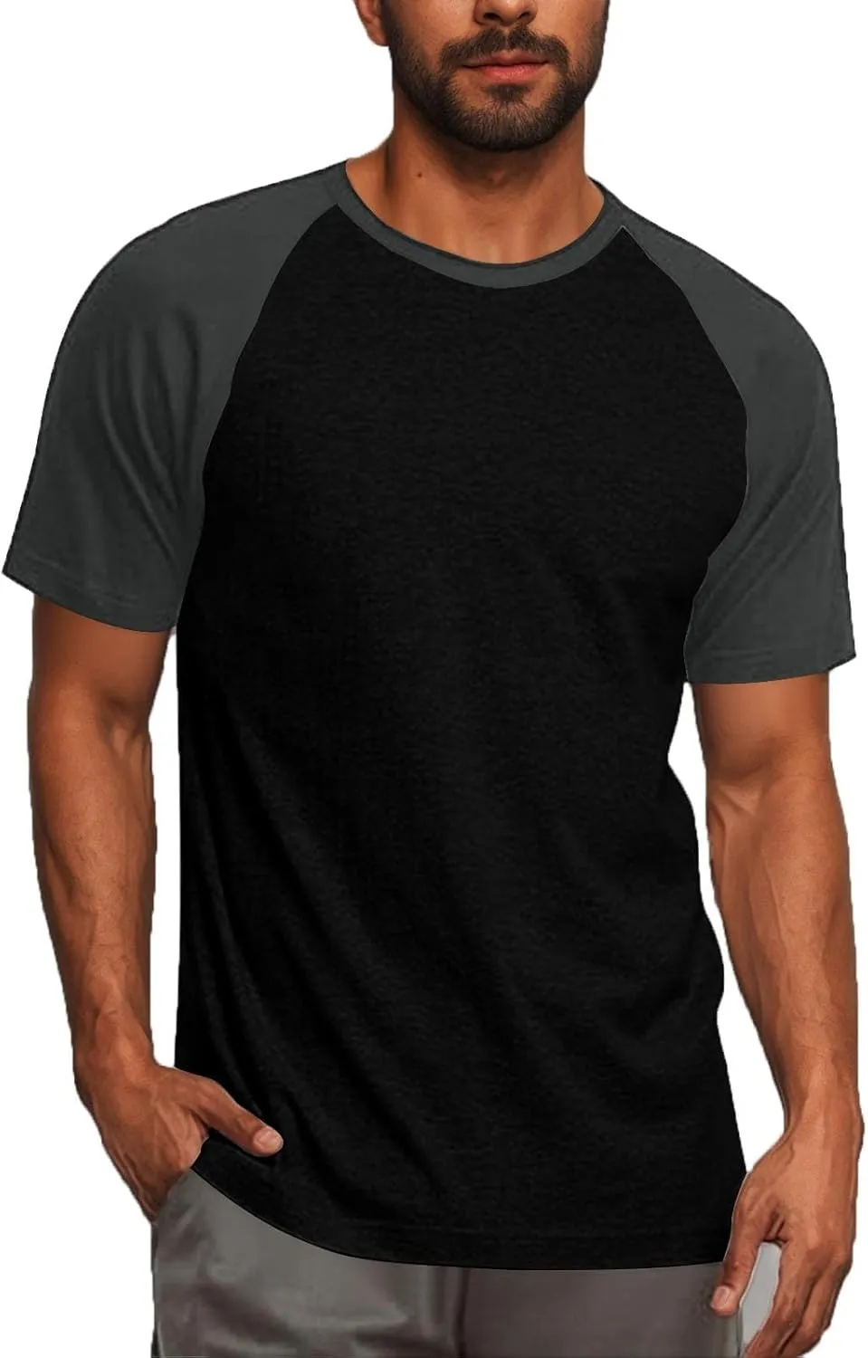 Raglan Shirt Men Short Sleeve Stylish Casual Crewneck T-Shirts Summer Fashion Workout Athletic Fitness Tee Shirts