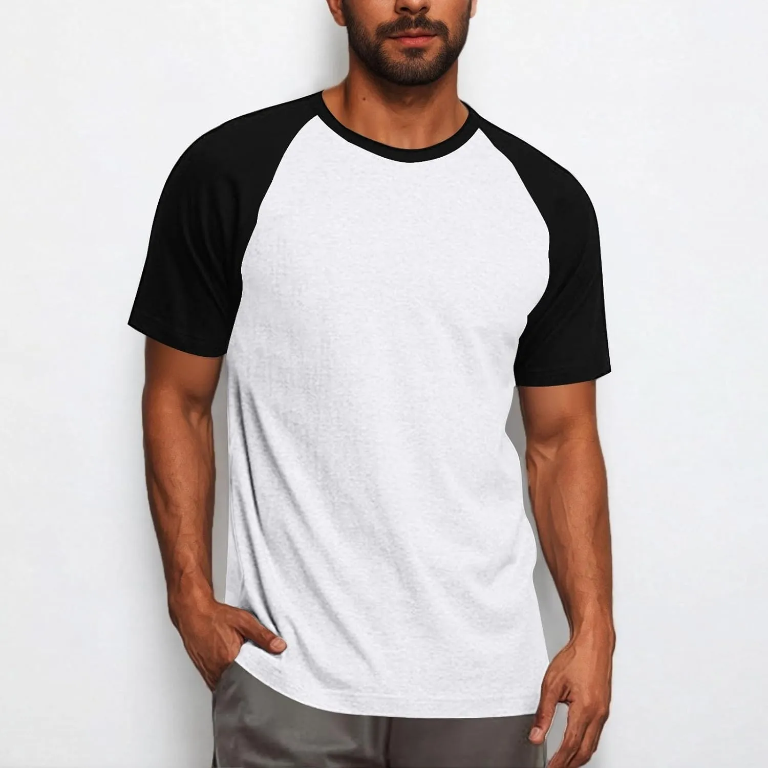 Raglan Shirt Men Short Sleeve Stylish Casual Crewneck T-Shirts Summer Fashion Workout Athletic Fitness Tee Shirts