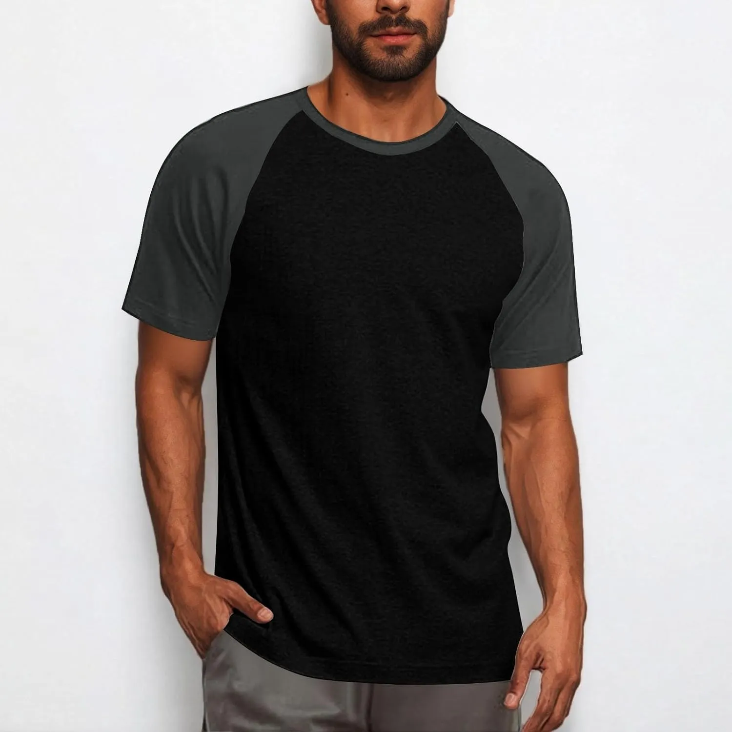 Raglan Shirt Men Short Sleeve Stylish Casual Crewneck T-Shirts Summer Fashion Workout Athletic Fitness Tee Shirts