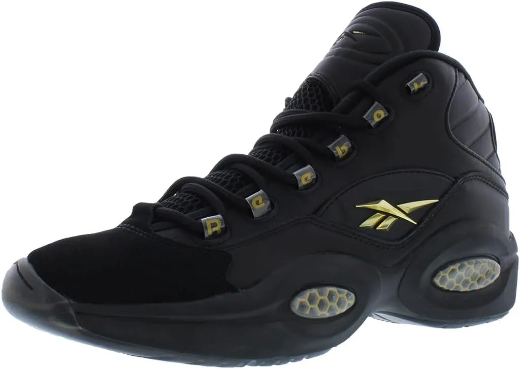 Reebok Question Mid Mens Shoes Size 8, Color: Black/Black/Gold Metallic-Black