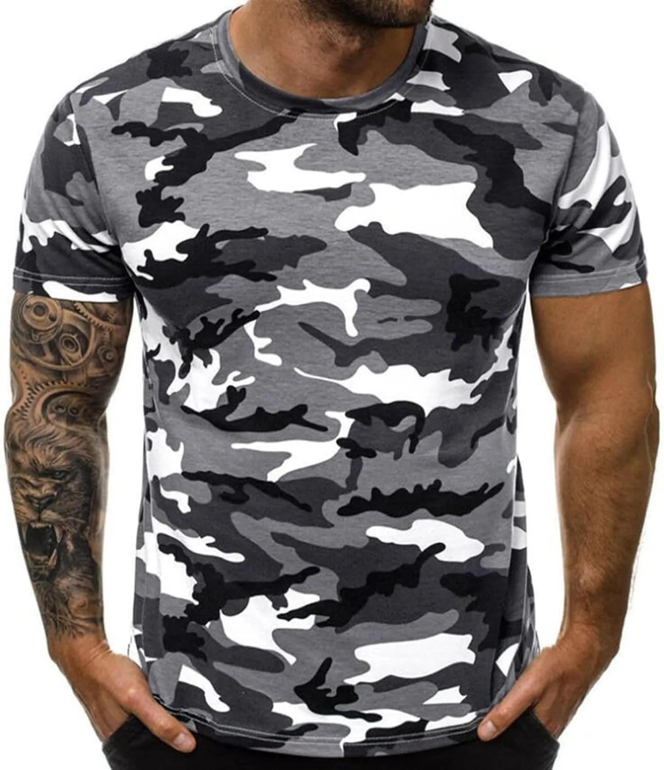 RTRDE Men's Casual T Shirts for Man Camouflage T-Shirt Sports Fitness Short Sleeve Military Camo Crewneck Shirts, XL-5XL