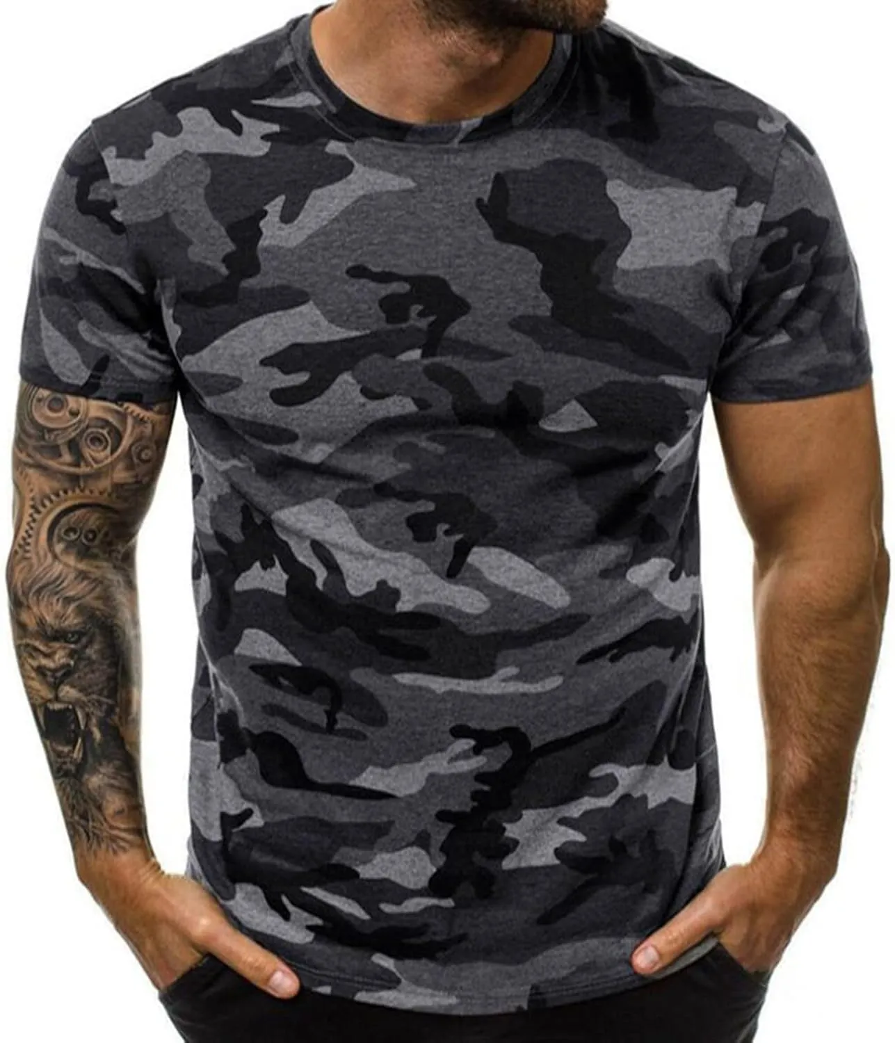 RTRDE Men's Casual T Shirts for Man Camouflage T-Shirt Sports Fitness Short Sleeve Military Camo Crewneck Shirts, XL-5XL