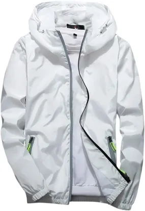 RTRDE Mens Lightweight Waterproof Rain Jacket Windbreaker Casual Refleciton Zip Up Jackets with Hood Mens, M-7XL