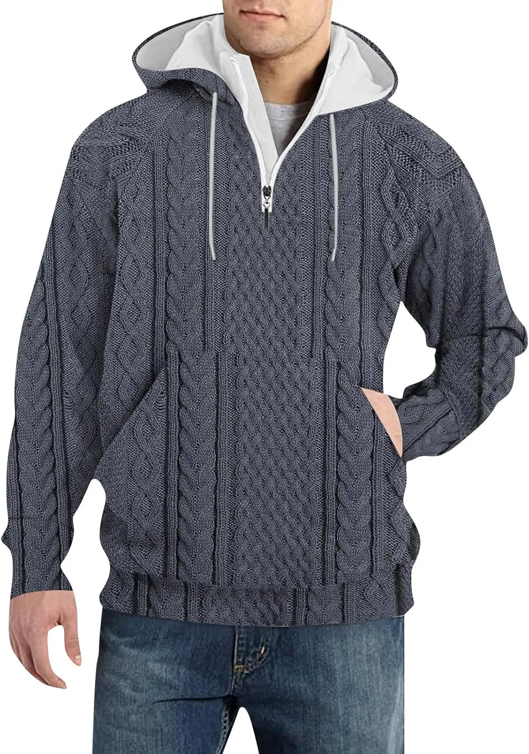 RTTUIOP Men'S Fashion Hoodies & Sweatshirts Knit Work Sweatshirt Quarter Zip Pullover Long Sleeve Sweater Hoodie With Pockets
