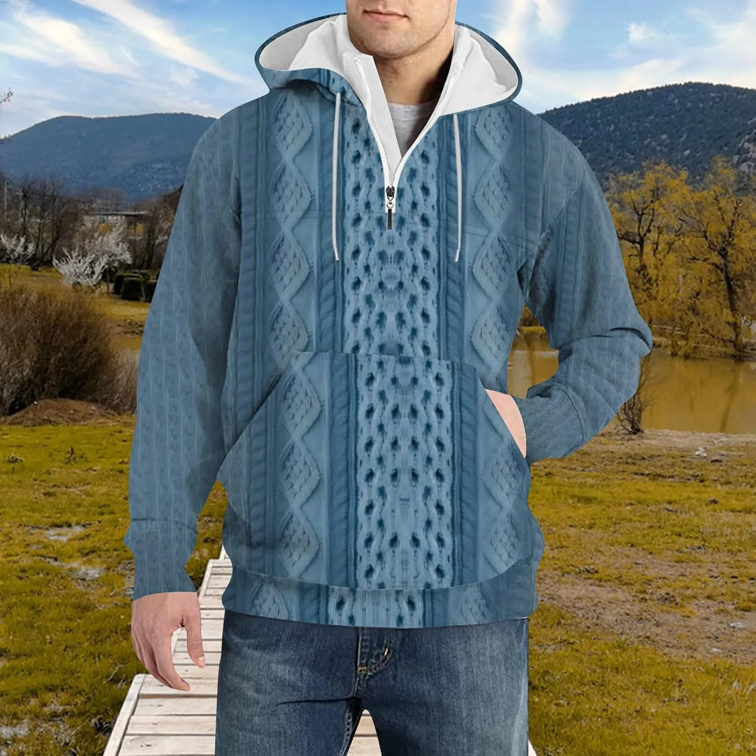 RTTUIOP Men'S Fashion Hoodies & Sweatshirts Knit Work Sweatshirt Quarter Zip Pullover Long Sleeve Sweater Hoodie With Pockets
