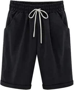Rvidbe Womens Bermuda Shorts with Pockets High Waisted Casual Trendy Loose Cotton Shorts Elastic Waist Walking Long Shorts Bermuda Shorts for Women Knee Length Womens Bermuda Shorts Plus Size