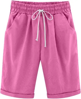 Rvidbe Womens Bermuda Shorts with Pockets High Waisted Casual Trendy Loose Cotton Shorts Elastic Waist Walking Long Shorts Bermuda Shorts for Women Knee Length Womens Bermuda Shorts Plus Size
