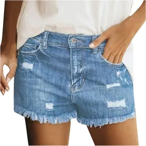 Rvidbe Womens Denim Shorts Teen Girls Casual Summer Comfy High Rise Stretchy Ripped Distressed Jean Shorts with Pockets Womens Denim Shorts Jean Shorts for Women High Waisted
