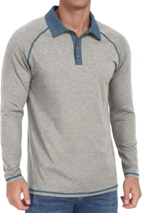 Sailwind Mens Long Sleeve Polo Shirts Cotton Fashion Casual Raglan Golf Shirts