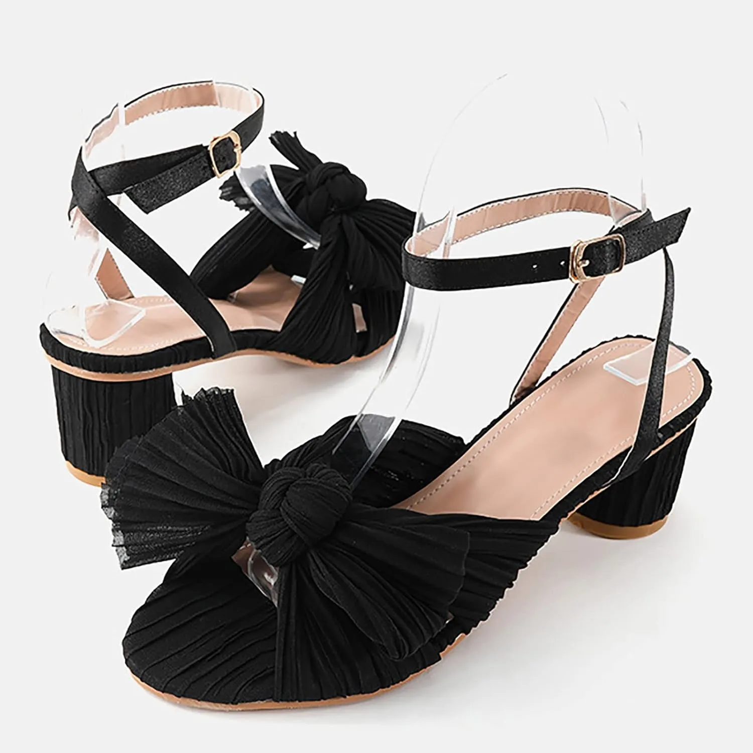 Sandal Heels Women's Chunky Low Heels Open Toe Sandals Black Heals Open Toe Ankle Strap Stylish Heeled Sandals