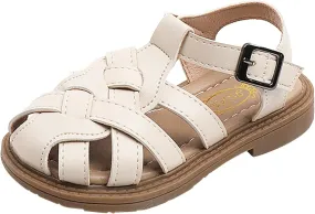 Sandals for Toddler Girls Girls Sandals Toddler Little Kid Closed Toe T Strap Dress Sandals Summer Shoes (White, 21)