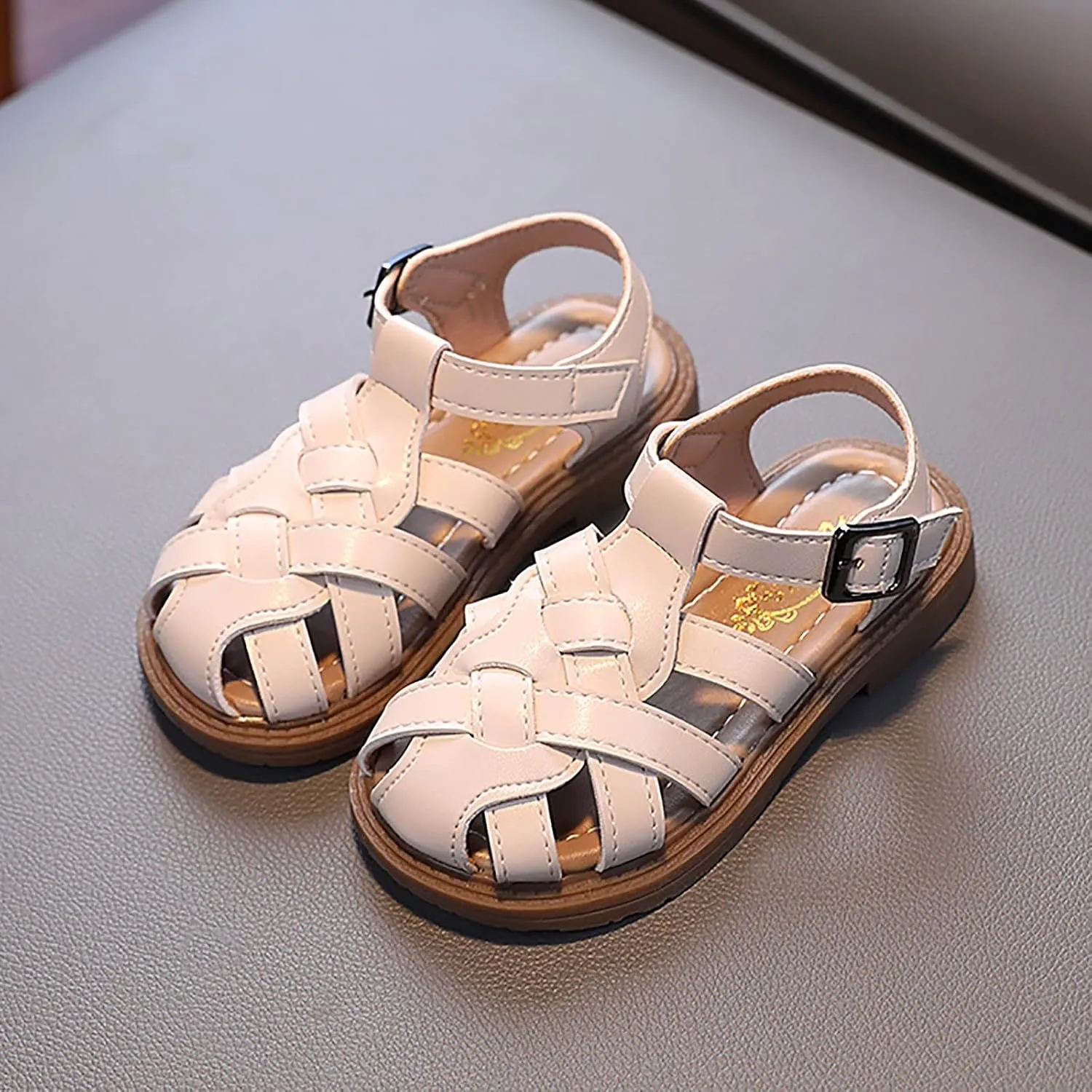 Sandals for Toddler Girls Girls Sandals Toddler Little Kid Closed Toe T Strap Dress Sandals Summer Shoes (White, 21)
