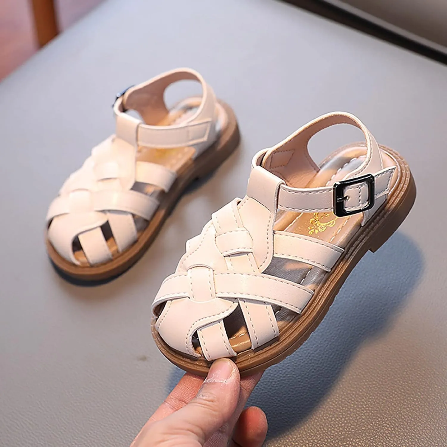 Sandals for Toddler Girls Girls Sandals Toddler Little Kid Closed Toe T Strap Dress Sandals Summer Shoes (White, 21)