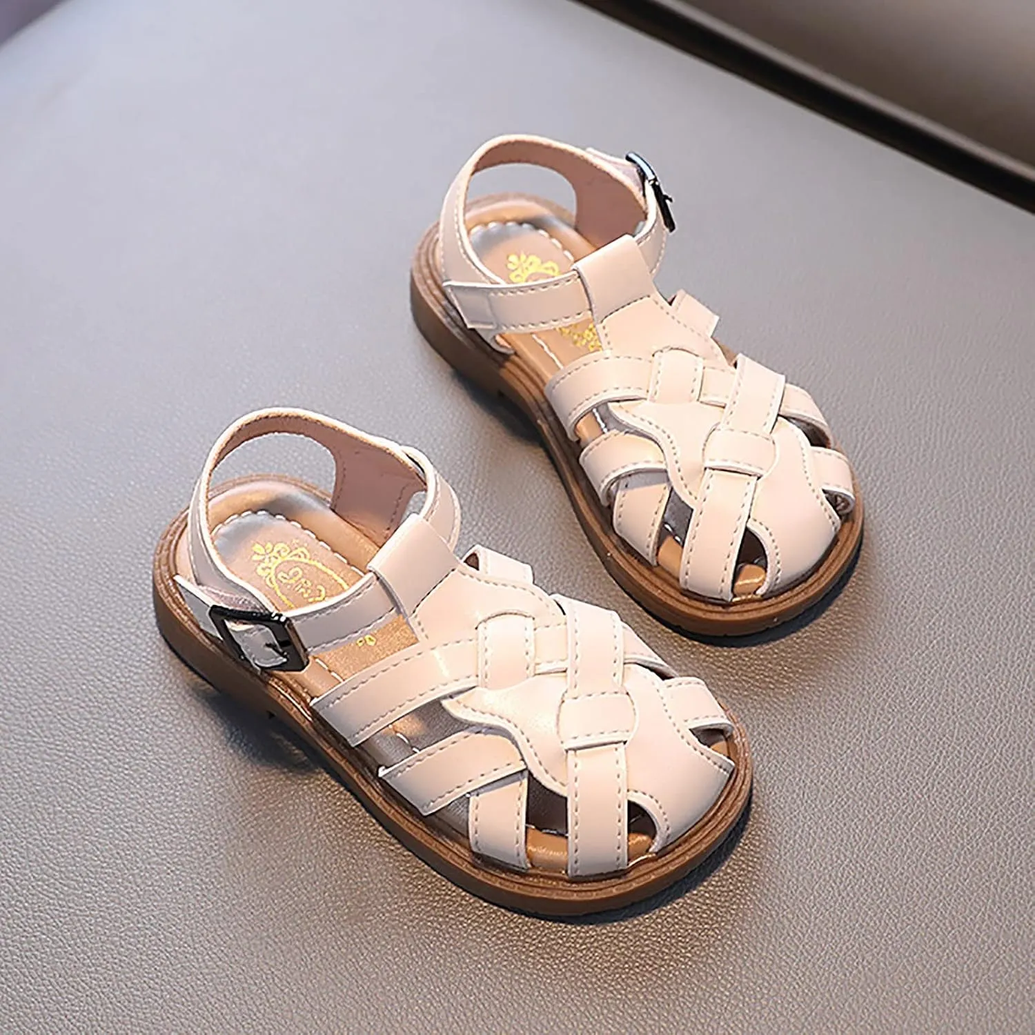 Sandals for Toddler Girls Girls Sandals Toddler Little Kid Closed Toe T Strap Dress Sandals Summer Shoes (White, 21)