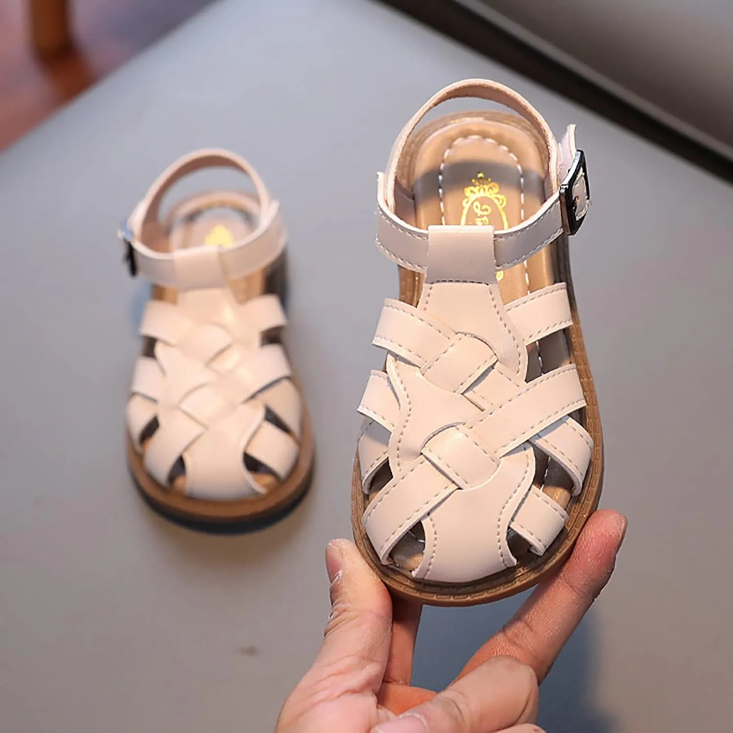 Sandals for Toddler Girls Girls Sandals Toddler Little Kid Closed Toe T Strap Dress Sandals Summer Shoes (White, 21)