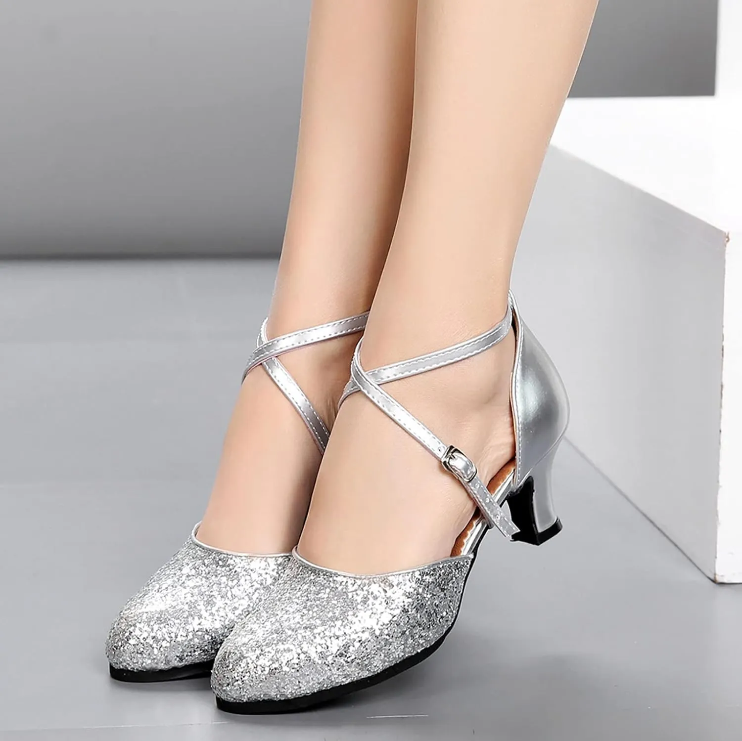 Sandals For Womens Latin Dance Shoes Heeled Ballroom Tango Party Sequin Dance Shoes Womens Yoga Sandals