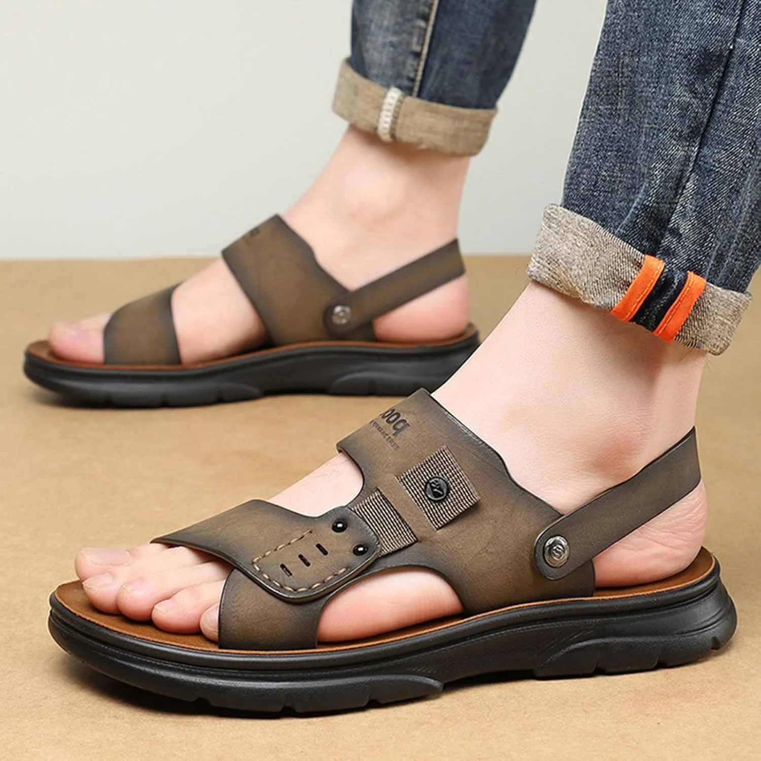 Sandals Mens W Men's Thick Soled Wedge Shoes Fashionable And Casual Outdoor Wear Adjustable New Leather Sandal Mens