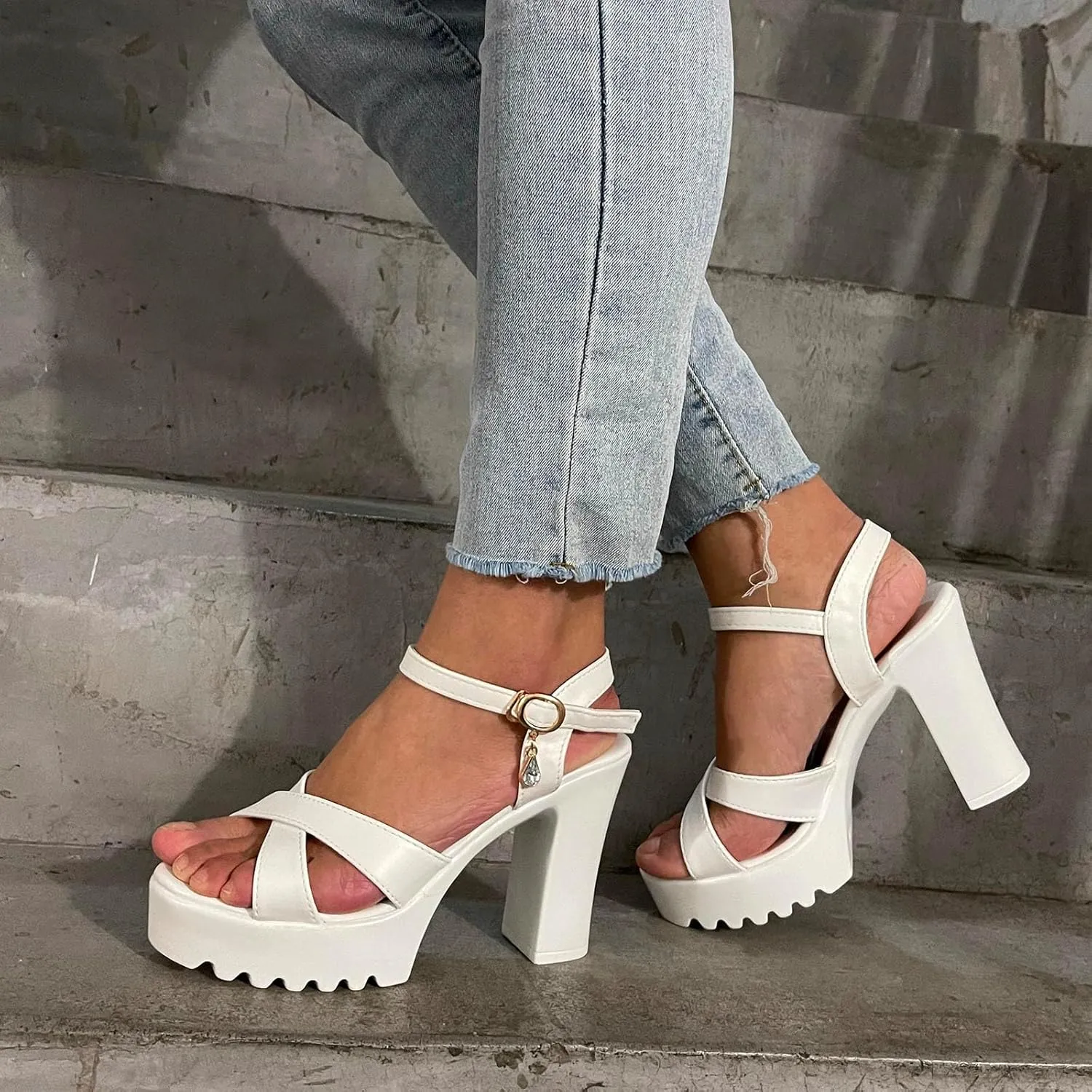 Sandals Strap Mouth Fashion Ladies Fish Sole Heel High Leather Thick Women's sandals Women's Wedge Women Flat Shoes