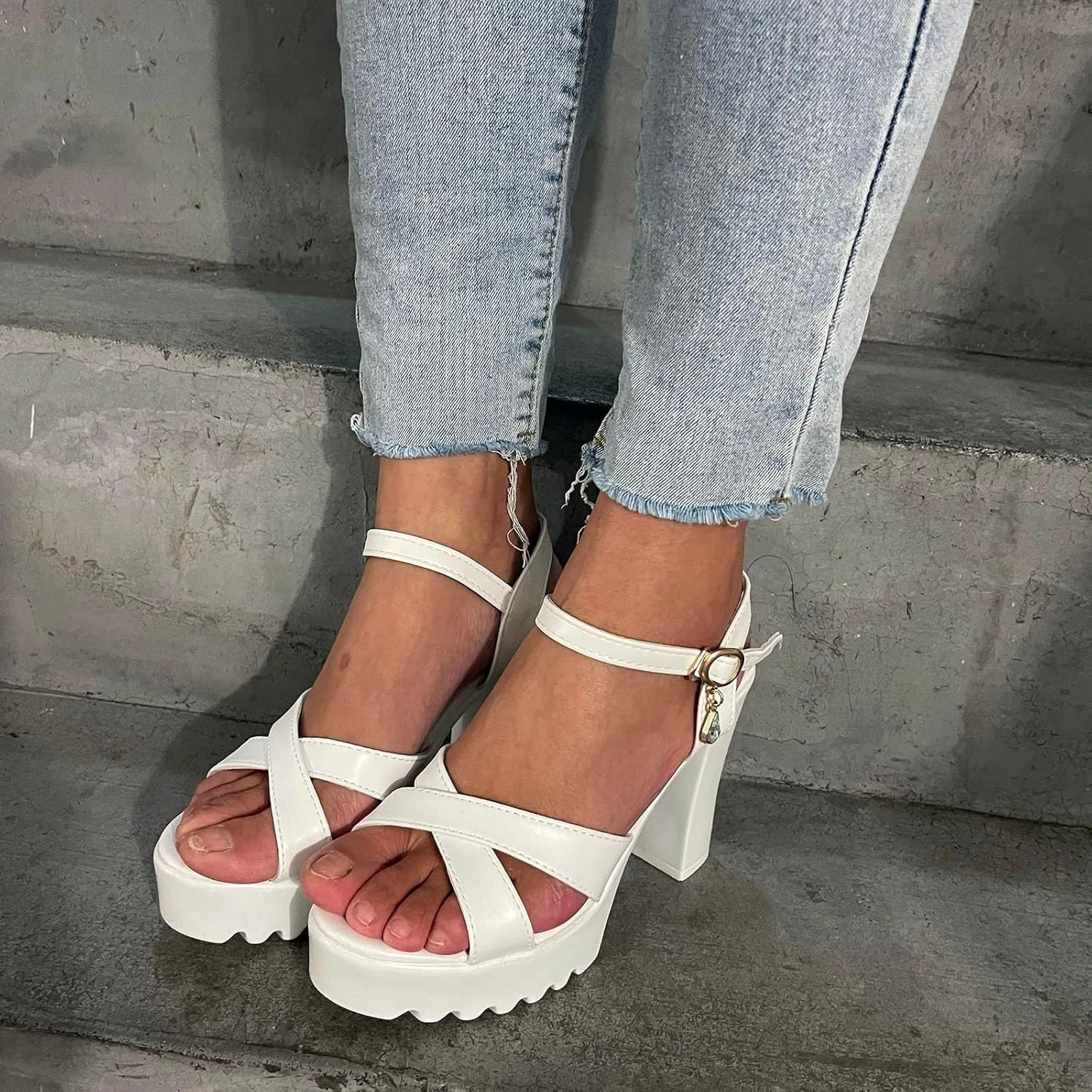 Sandals Strap Mouth Fashion Ladies Fish Sole Heel High Leather Thick Women's sandals Women's Wedge Women Flat Shoes