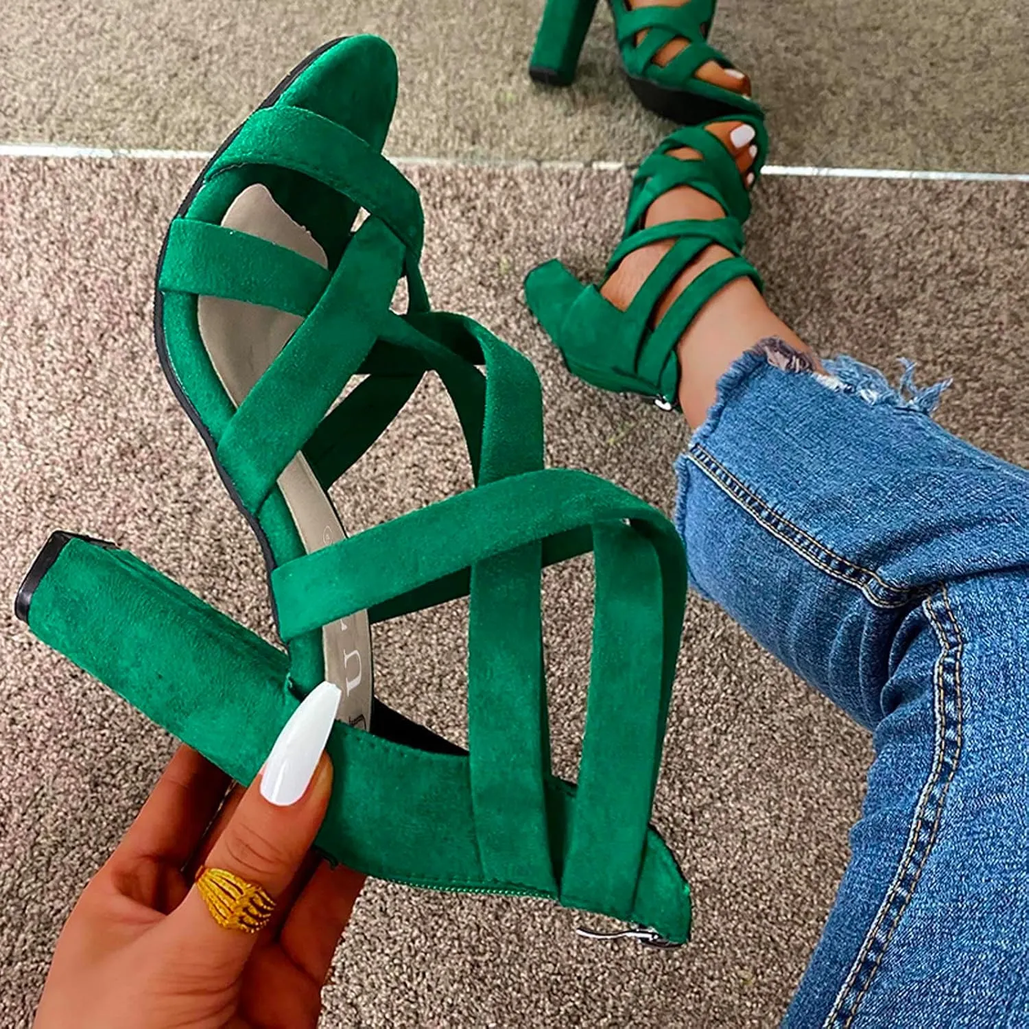 Sandals Zipper Breathable Fashion Heels Toe Casual Women Open Women's high Heels Shoes for Women Close Toe